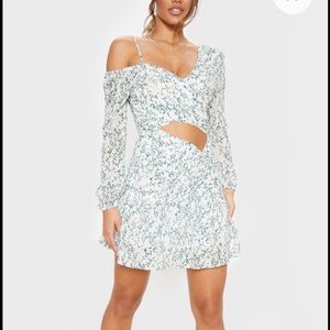 Pretty Little Thing white ditsy floral Asymmetric Mini
